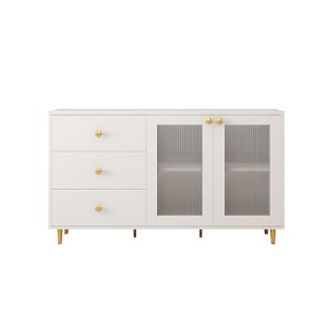 Sideboard Buffet Cabinet Wooden Storage Cabinet With Built In Shelves 3 Drawers Tempered Glass Doors For Living Room Kitchen Hallway Dining Room - 1 of 4