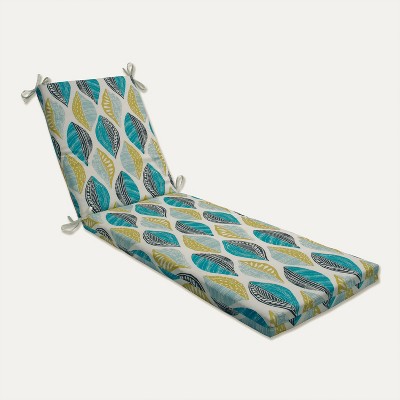 Leaf Block Outdoor/Indoor Chaise Lounge Cushion Teal/Citron - Pillow Perfect