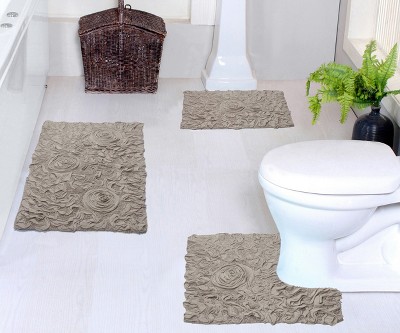 Bell Flower Collection Cotton Floral Pattern Tufted Bath Rug Set Pack of 3 - Home Weavers