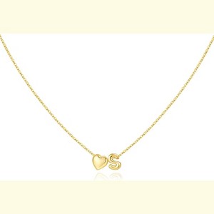 Heart Initial Necklace 14K Gold Plated Christmas Stocking Stuffer for Teens S - 1 of 4