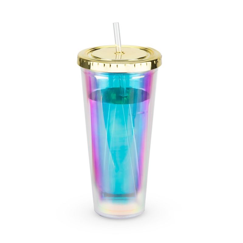 Blush Iridescent Cute Drink Tumbler | Reusable, Leak-Proof, Travel, Clear Plastic, Slim, Iced Coffee Cup with Seal, Screw-On-Lid, and Straw, 24oz, 3 of 5