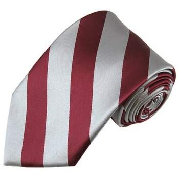 TheDapperTie Men's Burgundy And Silver 3.25 W And 58 L Inch College Stripe Woven Necktie