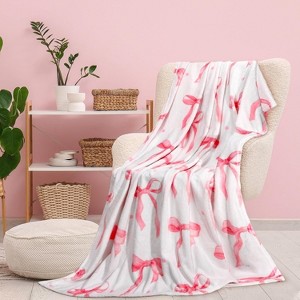 Lomsoe Christmas Pink Bow Blanket, Christmas Throw Blanket Comfortable Flannel Warm Winter Cabin Throw for Bed Sofa Kids Christmas Gift. - 1 of 4