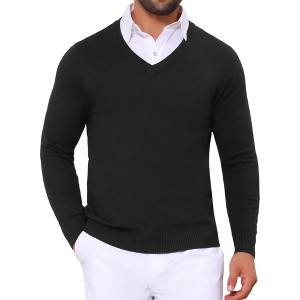 INSPIRE CHIC Men's Long Sleeve V-neck Solid Color Knitted Pullover Sweater - 1 of 4