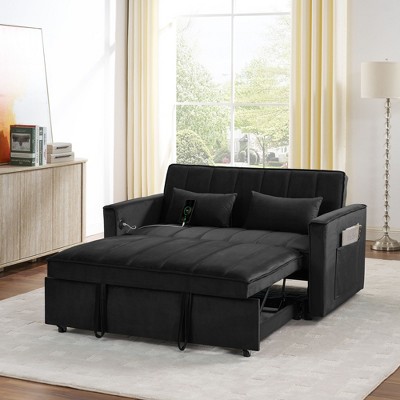 NicBex Modern Pull Out Sofa Bed Velvet Convertible Sofa Couch with Adjustable Back and USB Port for Living Room