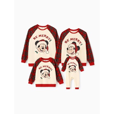 Disney Mickey and Friends Christmas Family Matching Plaid Print Sweatshirt baby bodysuit Red