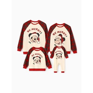 Disney Mickey and Friends Christmas Family Matching Plaid Print Sweatshirt baby bodysuit Red - 1 of 4