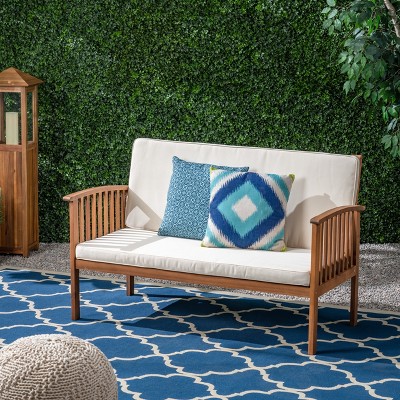 FIONECA Acacia Wood Outdoor Loveseat with Cushions, Patio Seating for Garden, Backyard, Porch, or Balcony