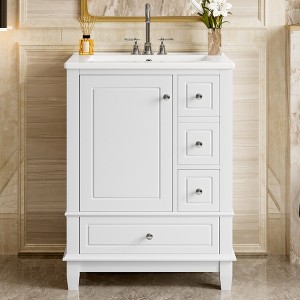KTMBDW Bathroom Vanity with Ceramic Sink, Wooden Door Bathroom Storage Vanity, Small Quick Assembly Bathroom Cabinet - 1 of 4