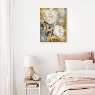 Gold and Gray Floral Canvas Wall Art, 29" x 26"