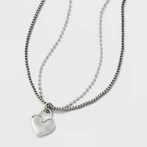 Heart Charm with Chain Necklace - Universal Thread™ Silver