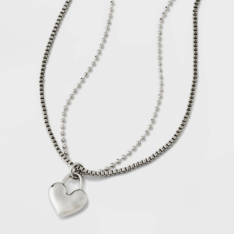 Heart Charm with Chain Necklace - Universal Thread&#8482; Silver, 1 of 5