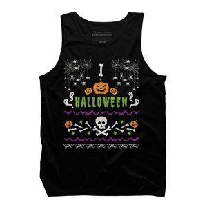 Men's Design By Humans Halloween Lover Ugly Sweater By machmigo Tank Top - 1 of 4