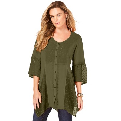 Roaman's Women's Plus Size Acid Wash Big Shirt - 18 W, Green : Target