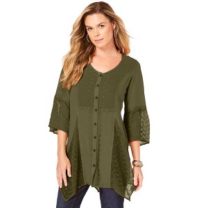 Roaman's Women's Plus Size Acid Wash Big Shirt - 1 of 4
