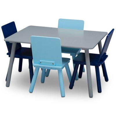 Gray and Blue Wooden Kids Table and Chair Set, 5-Piece