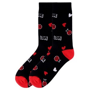 Women's Black And Red Lady Bug Novelty Face Novelty Socks - 1 of 3