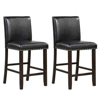 Tangkula Set of 2 Bar Stools PVC Leather Counter Height Chairs for Kitchen Island Black