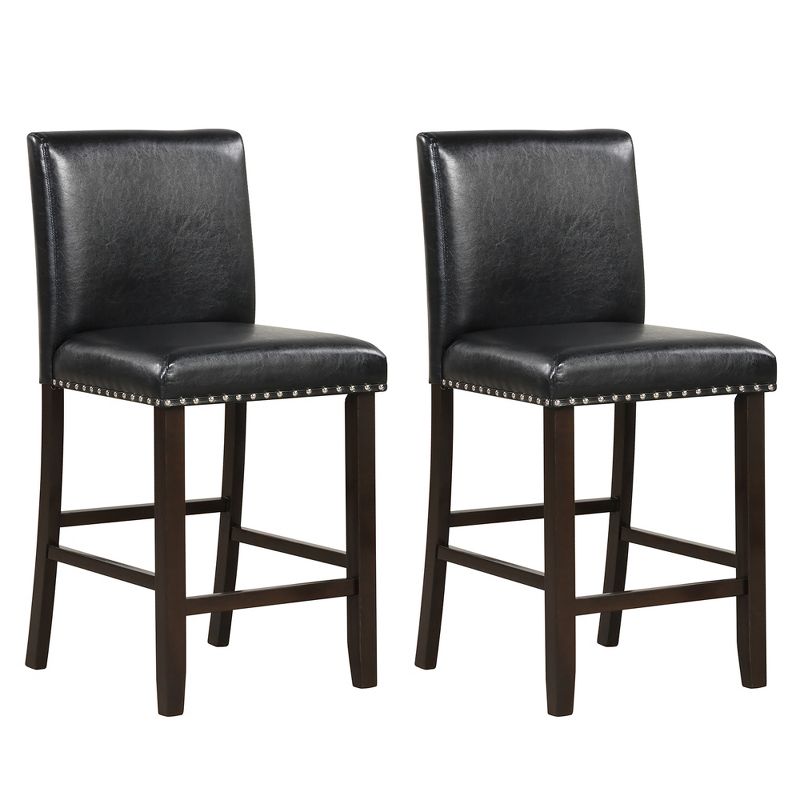Tangkula Set of 2 Bar Stools PVC Leather Counter Height Chairs for Kitchen Island Black, 1 of 10