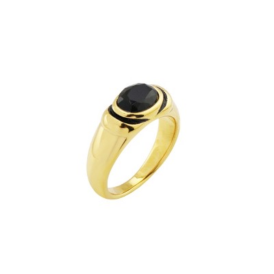 Slate by Rebl Agate & Enamel Ring  18K Gold Plated Stainless Steel with Black Agate