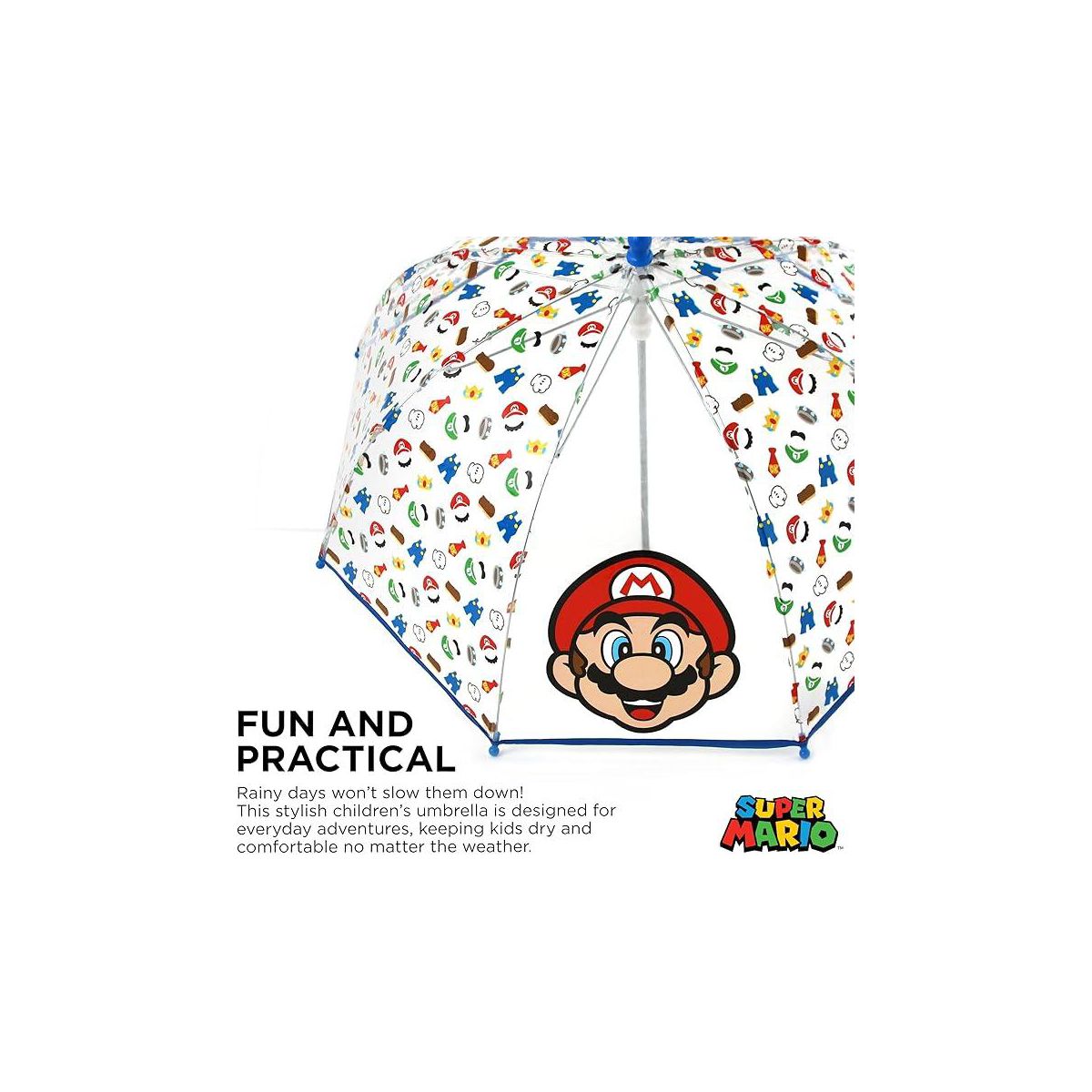 ABG Accessories Boys Clear Umbrella - Super Mario Kids Umbrella Clear Rain Wear For Ages 3-10 - thumbnail 3