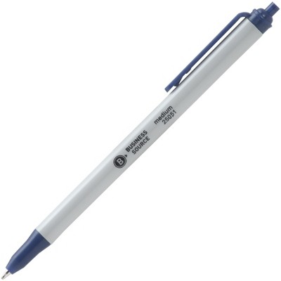 Business Source Ballpoint Pen Retract Clip Medium Point Blue Ink 25051