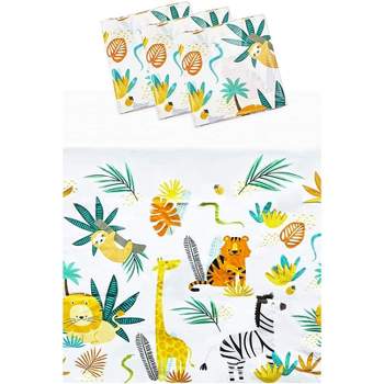 Blue Panda 3 Pack Jungle Safari Plastic Tablecloths, Disposable Table Cover Kids Animal Birthday Party, 54x108"