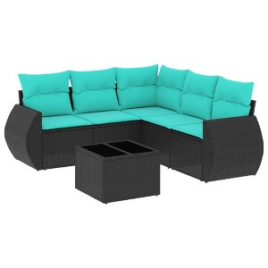 vidaXL Patio Sofa Set with Cushions Outdoor Conversation Furniture Poly Rattan - Gray Without Table - 1 of 4