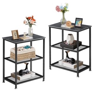 VECELO 3-Tier Industrial Versatile Side Nightstands Sofa Table with Large Storage for Living Room, Space Saving, End Table, Brown/Gray - 1 of 4
