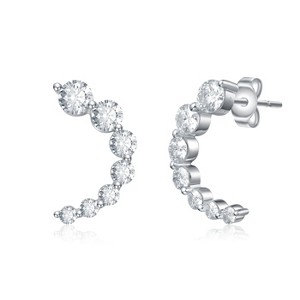 Guili Sterling Silver White Gold Plated Open Cuff Half-Hoop Earrings with 0.96ct Lab-Created Moissanite – Chic & Contemporary Design - 1 of 2