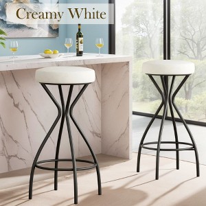 Hrinhom 14.5"W Modern Bar Stools Set of 2,Upholstered Bar Chairs with Metal Legs-Creamy White - 1 of 4