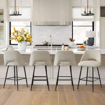 Edwin 26.5" inches Fabric Counter Height Stools,Armless Upholstered Counter Stools With Backs Set Of 4,Black Metal Frames-Maison Boucle