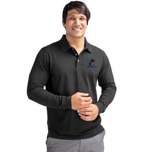 Miami Marlins Cutter & Buck Advantage Eco Tri-Blend Pique Mens Long Sleeve Polo - 1 of 1