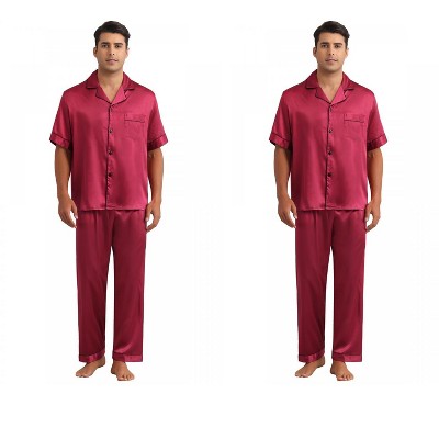 INSPIRE CHIC Men's 2 Pack Button Down Short Sleeve Satin Pajamas Sets