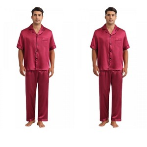 INSPIRE CHIC Men's 2 Pack Button Down Short Sleeve Satin Pajamas Sets - 1 of 4
