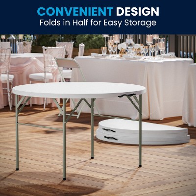 Gray Metal Frame Round White Plastic Folding Table