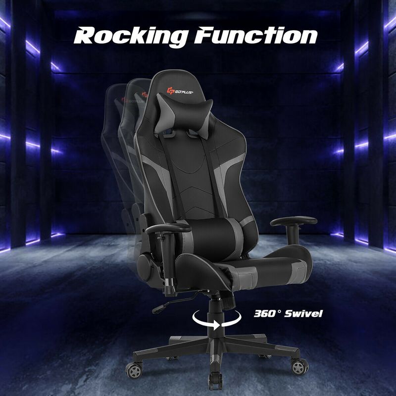 Costway Massage Gaming Chair Reclining Swivel Racing Office Chair w/Lumbar Support, 4 of 14