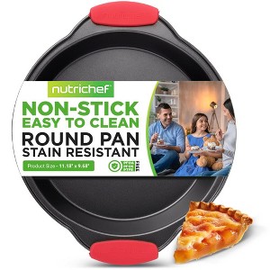 NutriChef Non-Stick Round Pan - Deluxe Nonstick Gray Coating Inside & Outside with Red Silicone Handles - 1 of 4