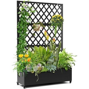 Galvanized raised garden bed with frame, lockable wheels, drainage holes, and privacy screen; suitable for patios, balconies, and courtyards. - 1 of 4