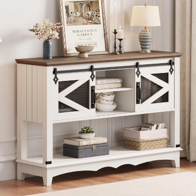 Rustic Farmhouse Console Table with Sliding Barn Doors, Storage Cabinet Entryway Table, Sofa Table for Living Room, Hallway, Modern Rustic Furniture