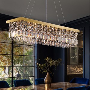 Siljoy Modern Crystal Chandelier, K9 Rectangular Chandelier, Luxury Pendant Ceiling Light for Dining Room Kitchen Island - 1 of 4