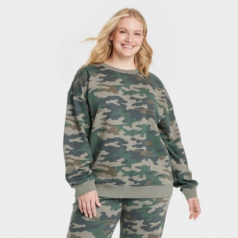 Women s Leisure Studio Oversized Pullover Sweatshirt Universal Thread Camo Xxl Target