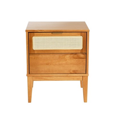 Crawford Light Brown Pine Wood Nightstand with Cane Detail
