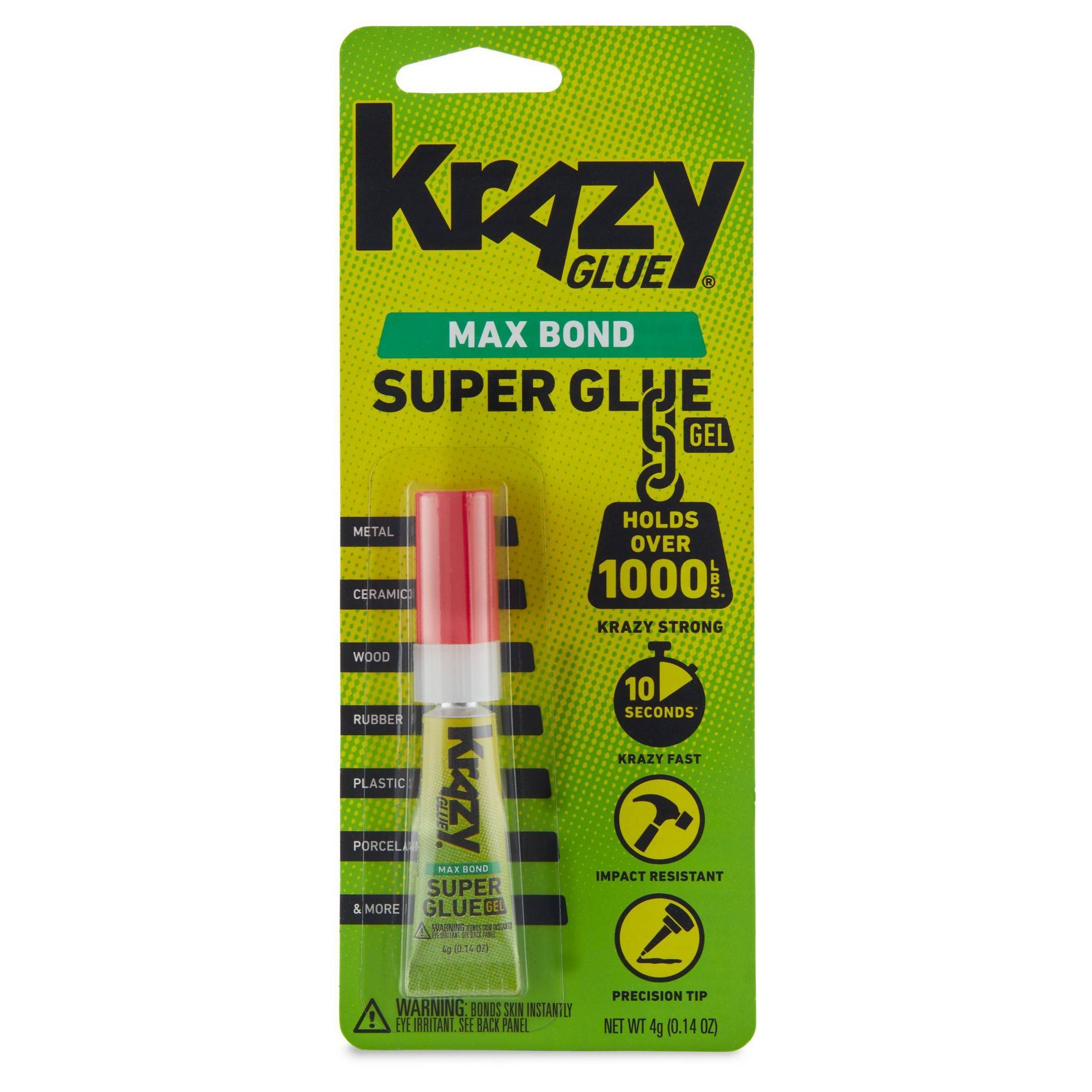 Krazy Glue Maximum Bond Gel Precision Tip Super Glue 4g: Fast Drying, Clear, Works on Metal, Wood, Plastic, Ceramics