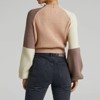 Coolmee Women Winter Midweight Cropped Sweater High Neck Long Sleeve Color Block Pullover Rib Knit Blouse Tops - 3 of 4