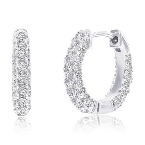 Bella Silver Sterling Silver 16mm CZ Huggie Hoop Earrings - Silver - 1 of 2