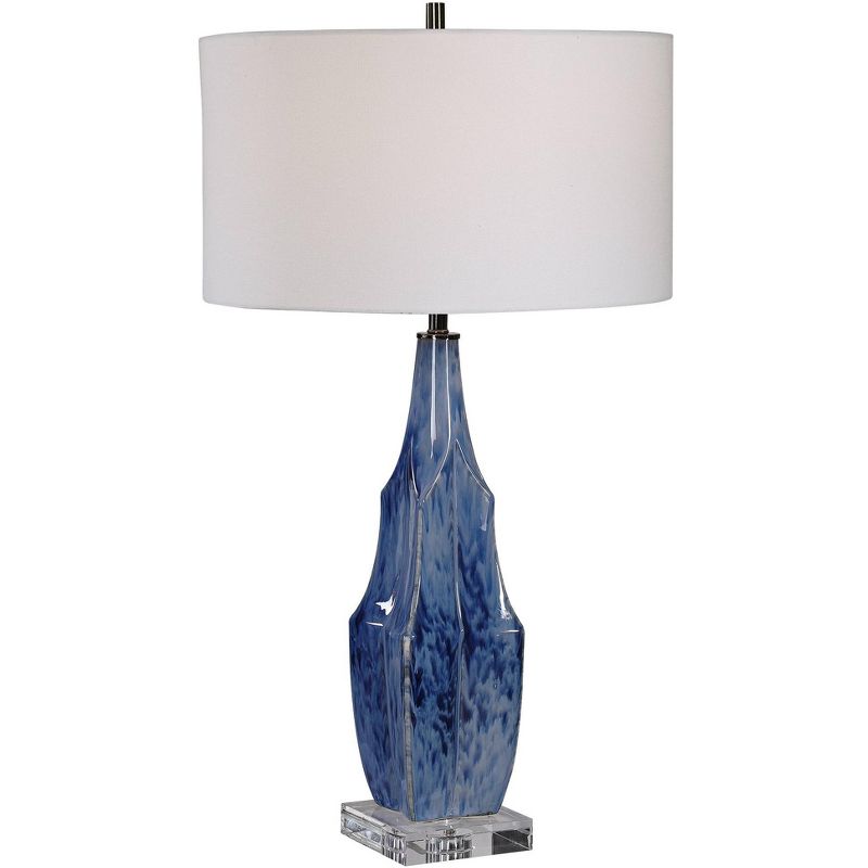 Uttermost Traditional Table Lamp 31" Tall Indigo Blue Glaze Ceramic White Linen Drum Shade for Living Room Bedroom House Bedside, 1 of 2