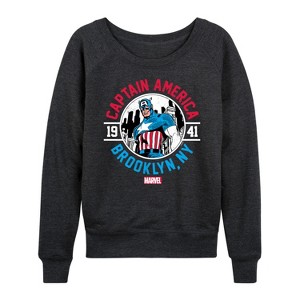 Women's - Marvel - Captain America Brooklyn Lightweight French Terry Wide Neck Long Sleeve Shirt - 1 of 4