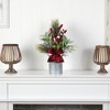 Nearly Natural 20-in Holiday Winter Greenery, Pinecone and Berries with Buffalo Plaid Bow Artificial Christmas Table Arrangement - 3 of 4