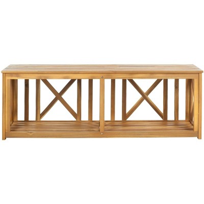 Transitional 51'' Natural Brown Acacia Outdoor Storage Bench